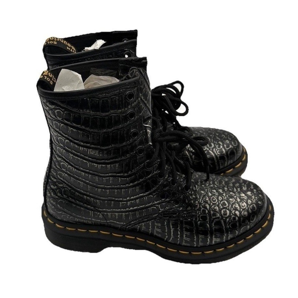Dr. Martens 1460 Pascal Black Croc Metallic Leather Boots Womens US 6 37 EU Rare